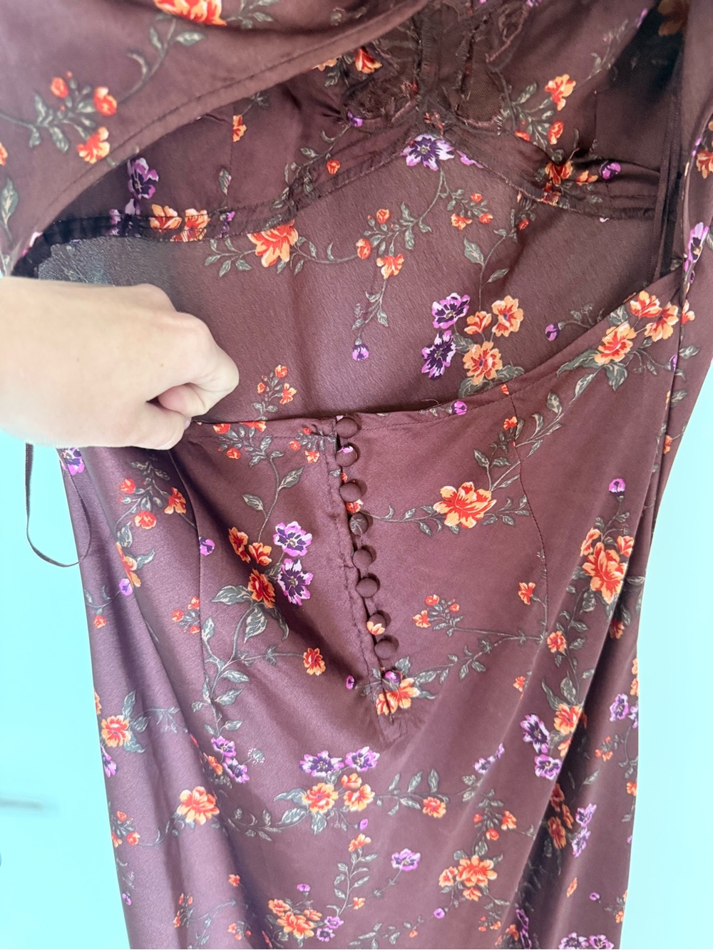 Free People Brown/Burgundy Maxi Dress with Orange & Purple Floral Print - Picture 6 of 7